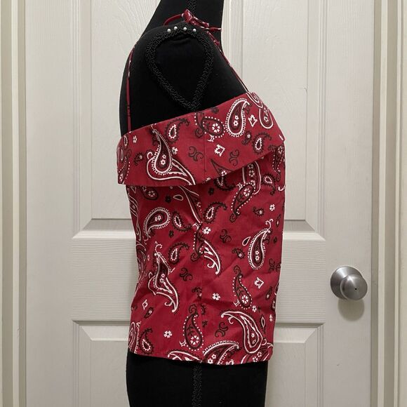 Vintage To The Max Bandana Tank Top Red White Paisley Y2K Western Streetwear USA - Picture 2 of 8